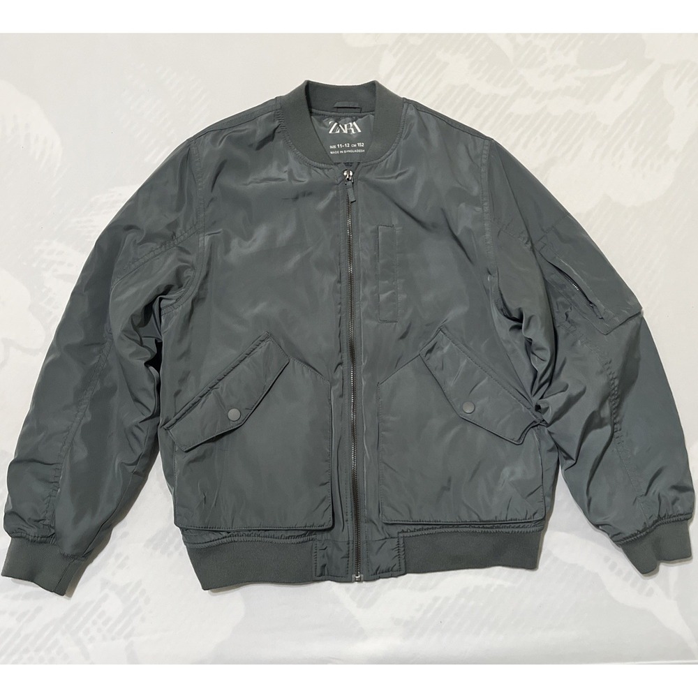 Zara Mens Bomber Jacket Full Zip Mesh Lined Gray Grey Size S (11-12)
